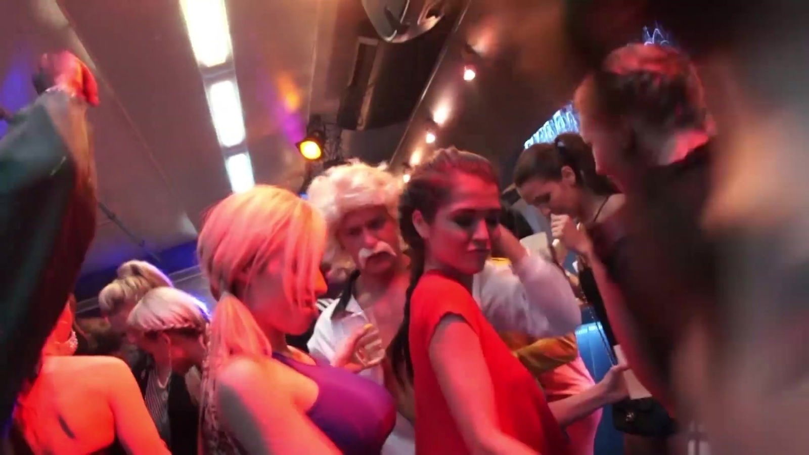 Playing with stiff dicks at the party makes these girls happy