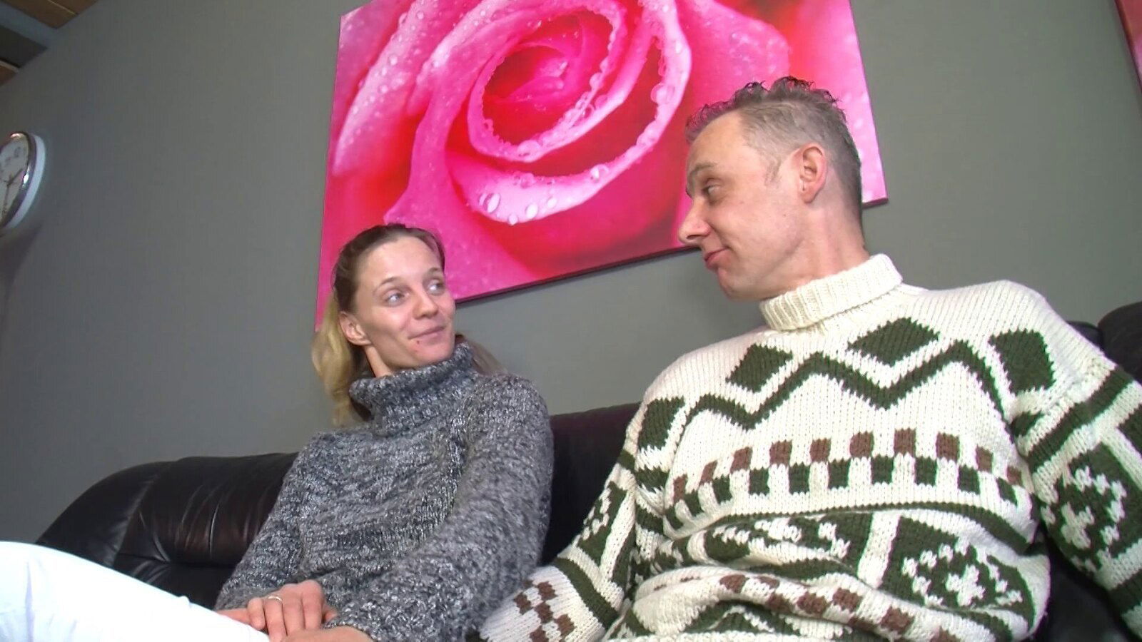 Trashy German slut in a sweater strips and gets laid