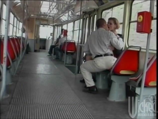 Lovely Angela in high heels and bra gets pinned doggystyle in the bus