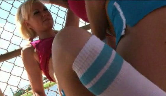 Horny sporty brunette and blonde baseball chicks are ready to make love