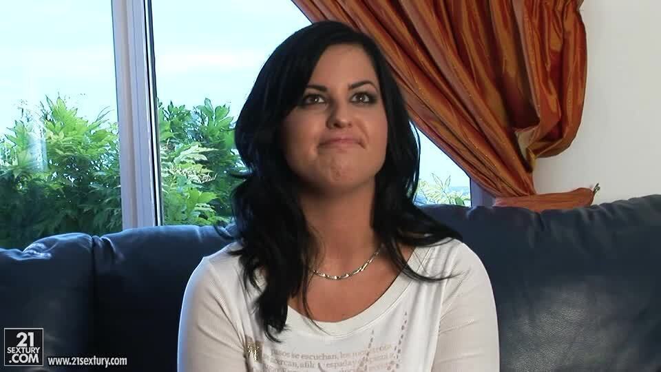 Chubby brunette Tiger gives interview indoors