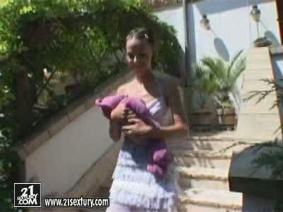 Cute Teen Marilyn Rose Masturbates Outdoors with Dildo