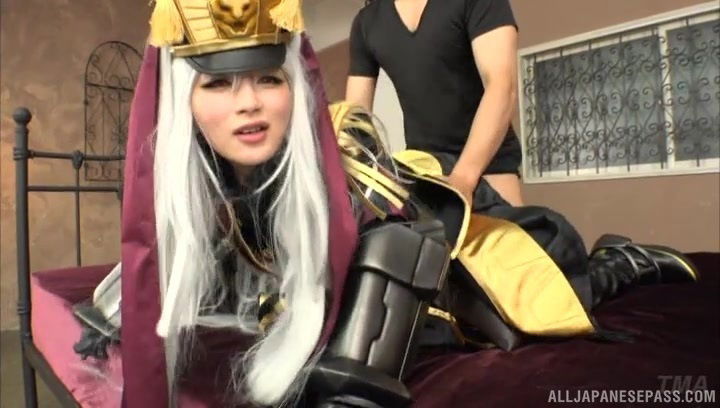 Japanese chick Hakii Haruka wears a costume while a friend fucks her