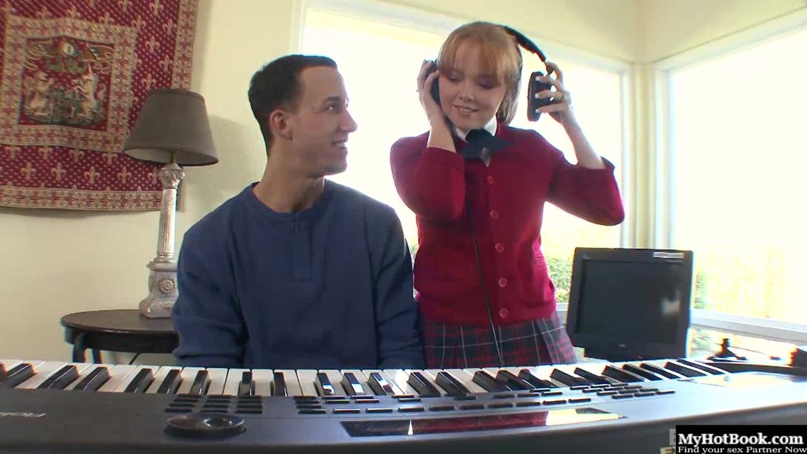 Cute strawberry blonde girl, Carolina West, is hot for her music teacher