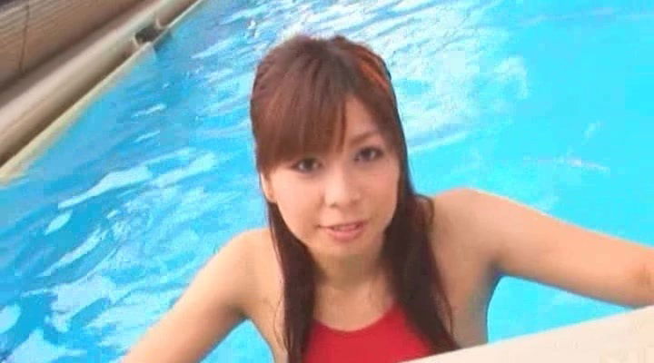 Sexy Miu Aikawa swimming then giving massive dick blowjob