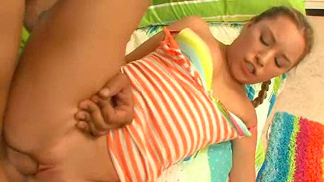 Sexy pigtailed brunette Kelly Skyline is riding on the dick