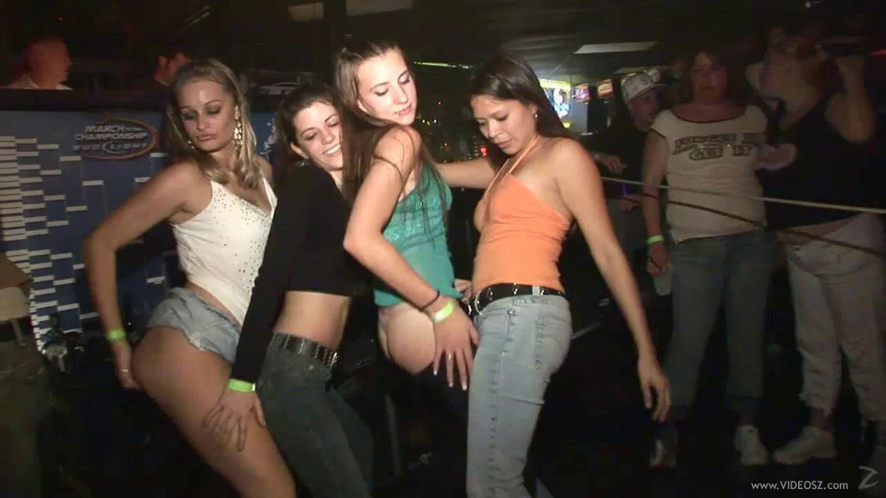 Crazy bitches show their butts at a party in a club