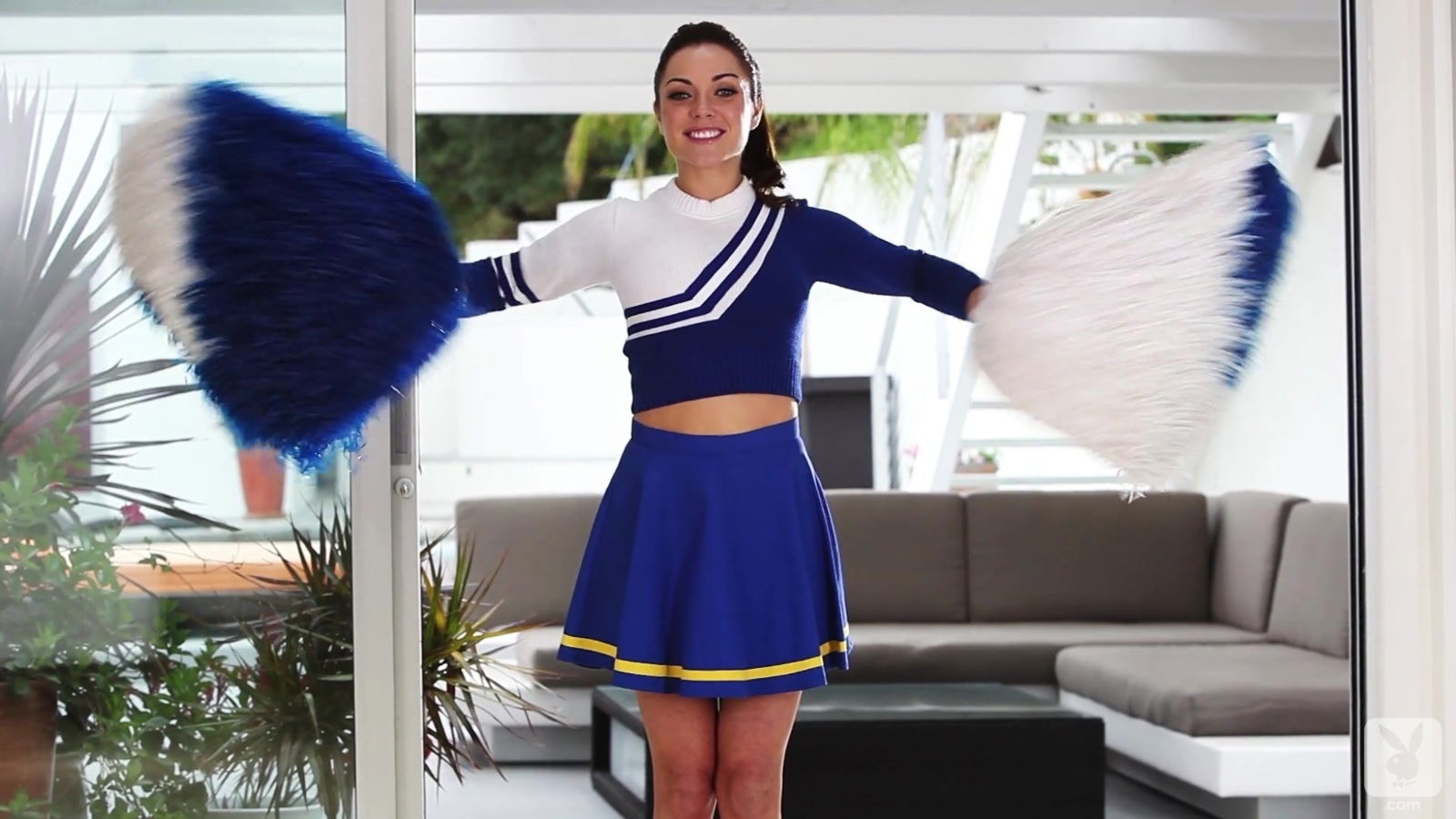 Stunning Marie poses cheerleader uniform