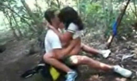 Voyeur Tapes A Teen Riding Her BF In The Forest