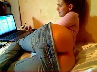 Awesome girl pulled down jeans flashed fuck holes