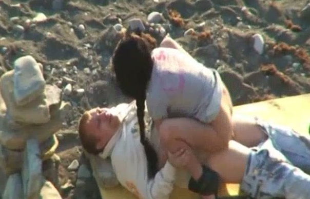 Cute brunette girlfriend wants to have sex on the empty beach