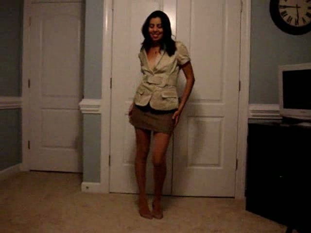 Beautiful brunette girlfriend strip dancing for me at home