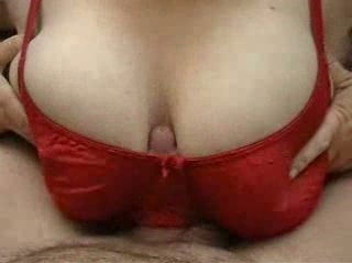 Cumming on my gorgeous pale skin wife's huge tender tits