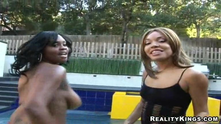 Thick ebony sluts have a threesome with big fat cocks