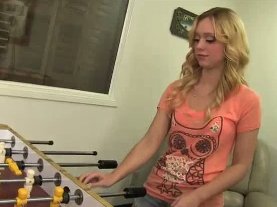 Whorish blond haired cutie Lucy Tyler sucks buddy after nice table football
