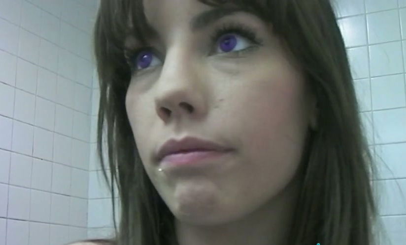 Nasty brunette slut Shana Lane exposes shaved cunt