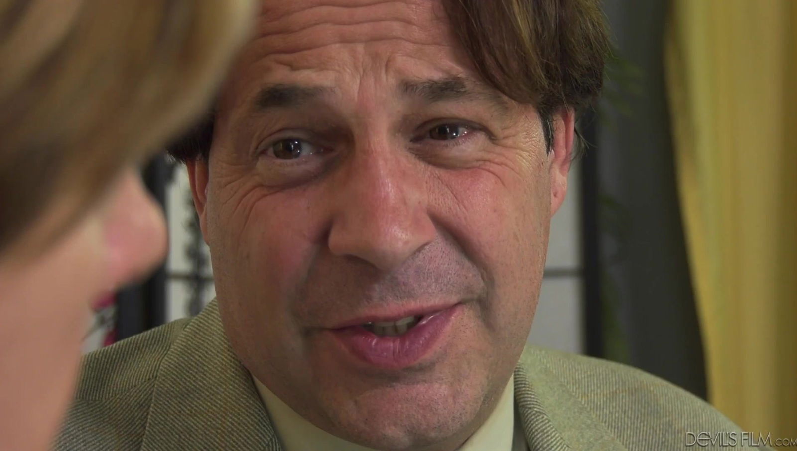 Stockinged hot plump granny spreads her legs on the couch for a big cock