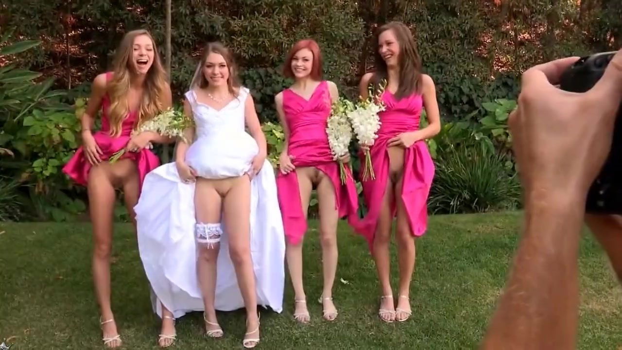 Young Bride Bridesmaids Show Their Pussies