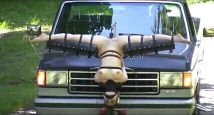 Tied up and punished upside down with open legs