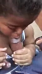 Ebony Midget with riding sucking