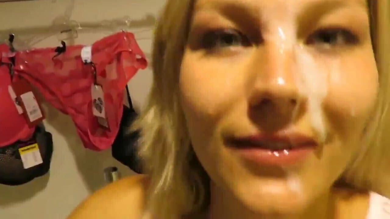 Horny Milf gets Facialized in Public Changing Room