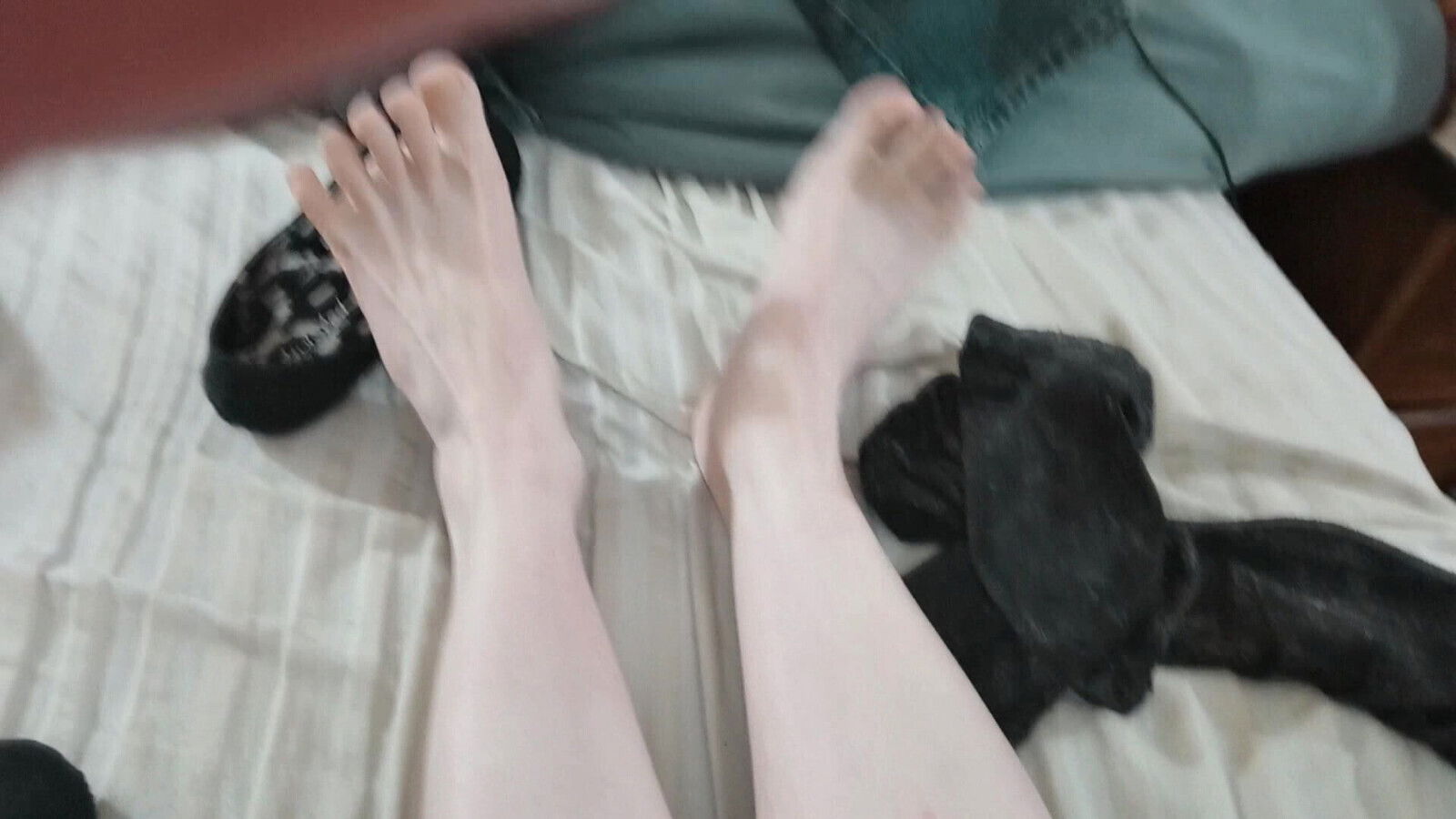 Femboy footplay stained socks