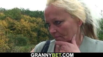 He picks up and doggy-fucks blonde granny