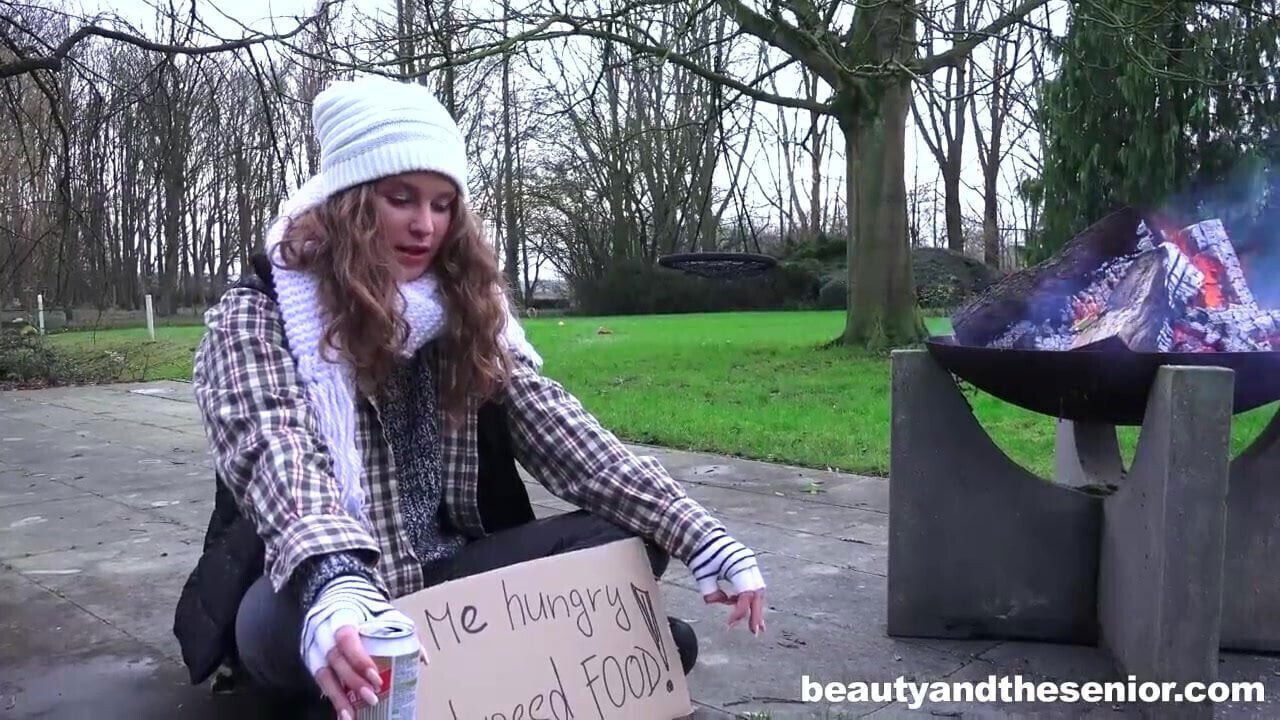 Homeless teen fucks granddad in the park for little cash 