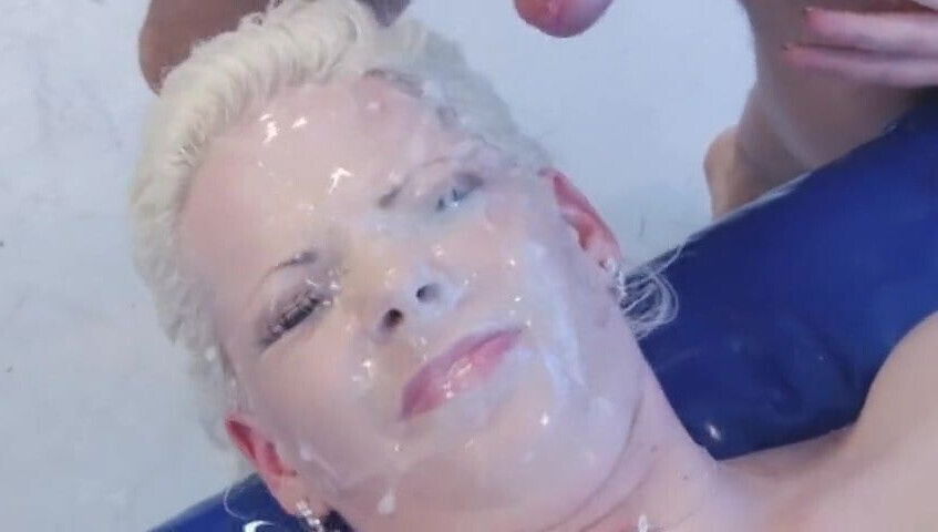 Stupid blonde facial whore