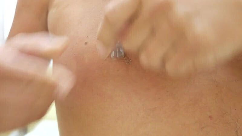 needles nipples tortured nipples, selftorture,