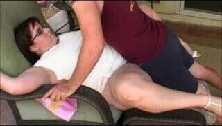 BBW in glasses fucking on the patio