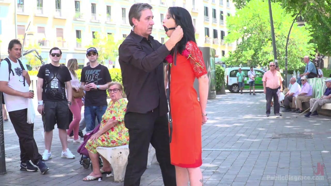 Dark haired cutie Lilyan Red tied up and humiliated in public