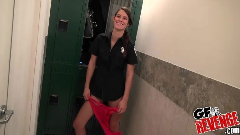 Brunette teen Tyler Michaels fucks in a locker room wearing a uniform