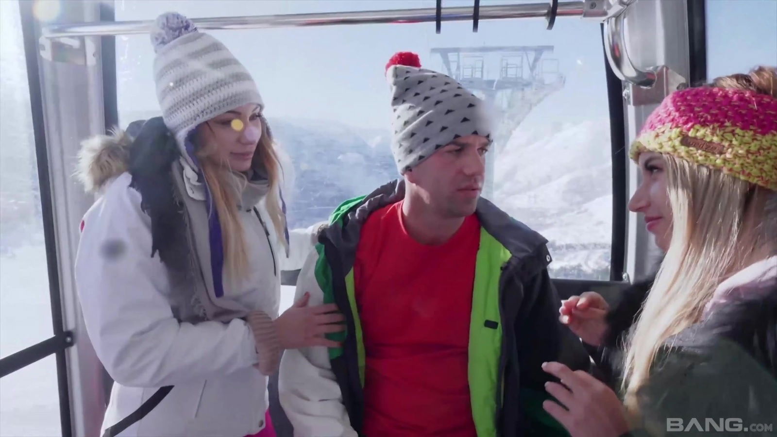 Hardcore outdoor threesome with Tequila Girl Haley Hill snow