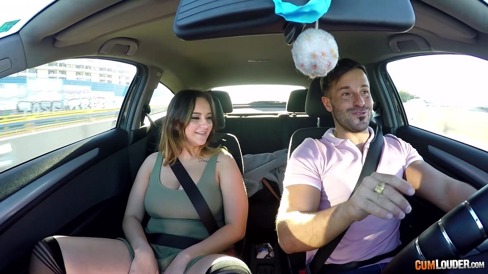 Brunette mature whore Natalia Azalea rides a big dick in a car