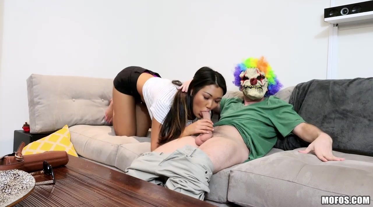 Tiny Asian teenie Amy Parks rides big cock as reverse cowgirl