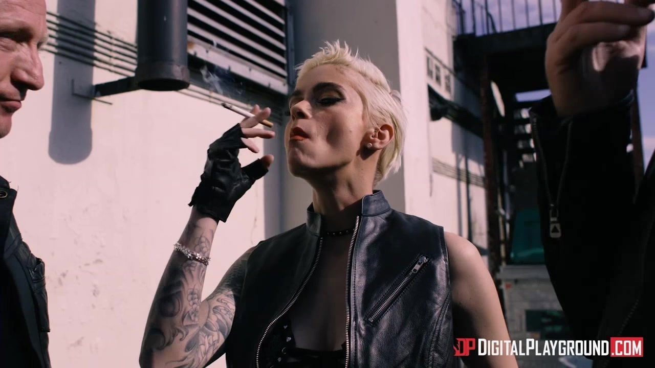 Kinky smoking bitch with cigarette fucked threesome