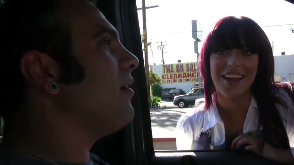 Kinky lad gets cock sucked by hot brunette hitchhiker