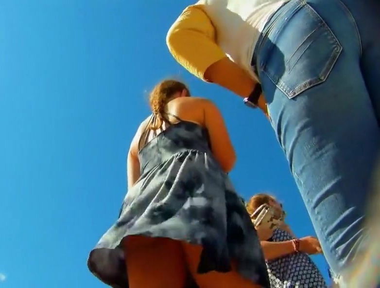 Cutie shows upskirt while fixing sandal