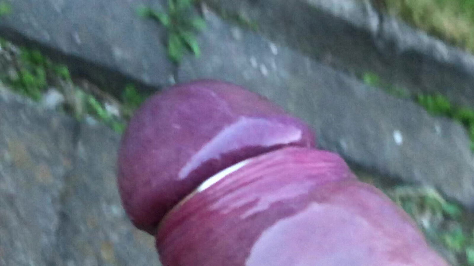 Outdoor in Nylon Catsuit & Clear Heels Oiled Cock & Nipples