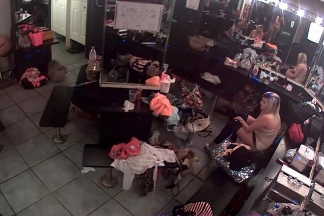 Strip club dressing room voyeur
