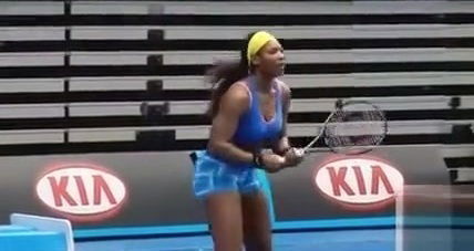 Serena Williams warms up in skintight spandex