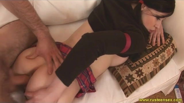 Schoolgirl with small ass fucked from behind