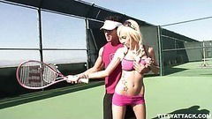 busty blonde Morgan Layne getting pussy fingered fucked after tennis lesson