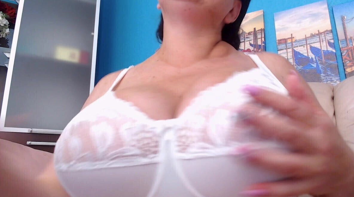 BBW with great cleavage view in white bra