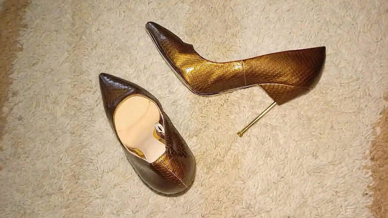 Worn Koton metal heel stilettos fucked to fill cum