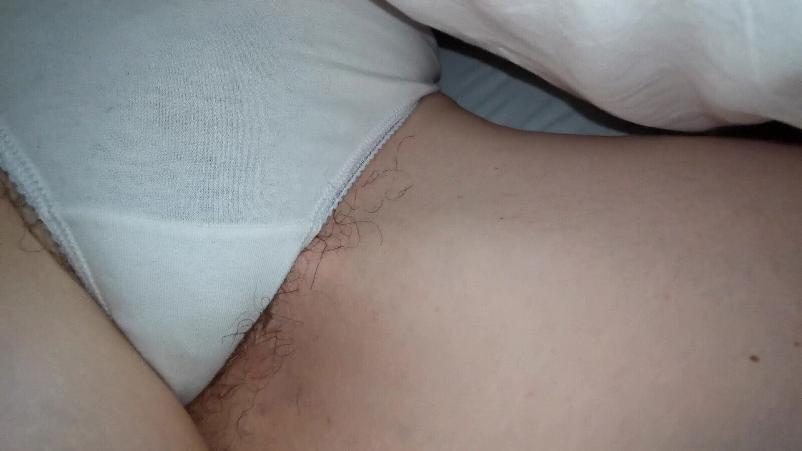 Wife in Bed in White Cotton Thong