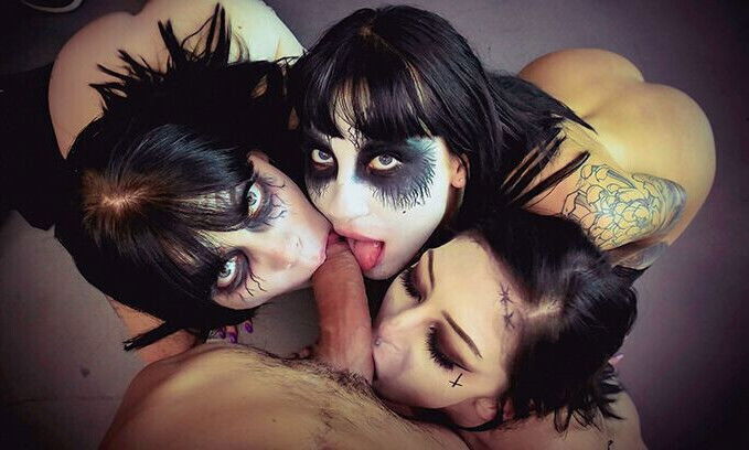 BFFS Intense Halloween Orgy With Tattooed Teens