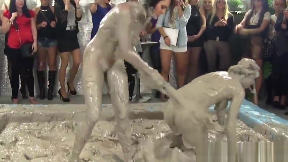 Lesbo Sheila Cooper mudwrestles with eurobabe