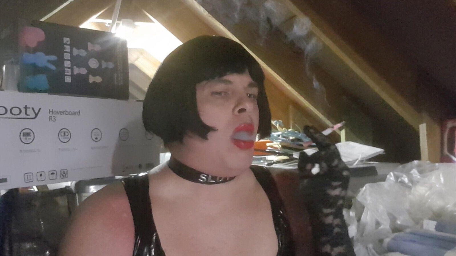 Smoking 100's with lipstick gloves